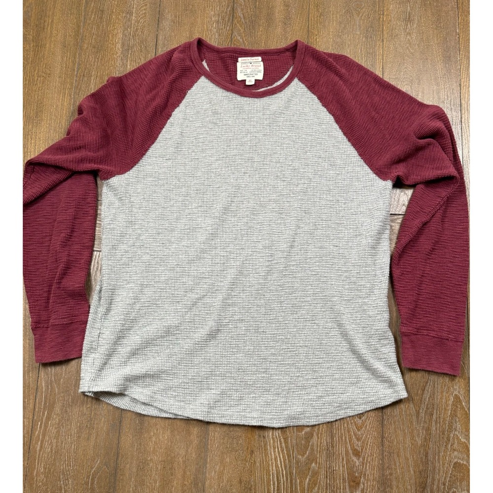 Lucky Brand Lived In Thermal Shirt Men's XL Gray Burgundy Waffle Knit Raglan